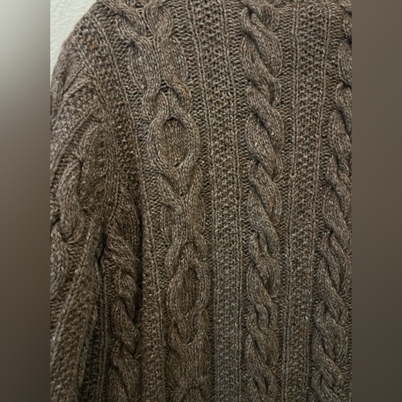 Lauren Ralph Lauren Hand Knit Brown Cable Knit 1/4 zip Sweater size Medium - Picture 12 of 13